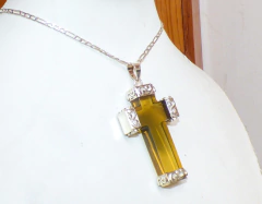 Dije Cruz Grande de Ámbar Verde & Plata Ley (1) - comprar en línea