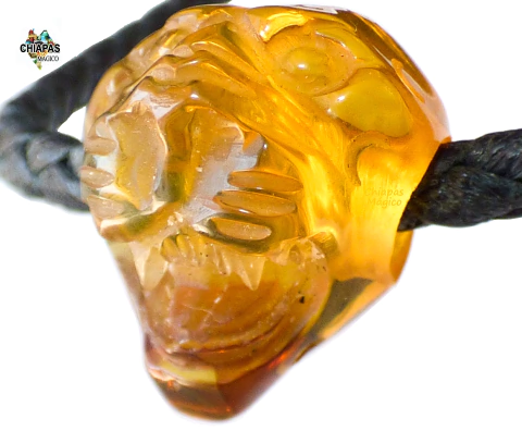 Escultura En Dije Cabeza De Jaguar De Ámbar