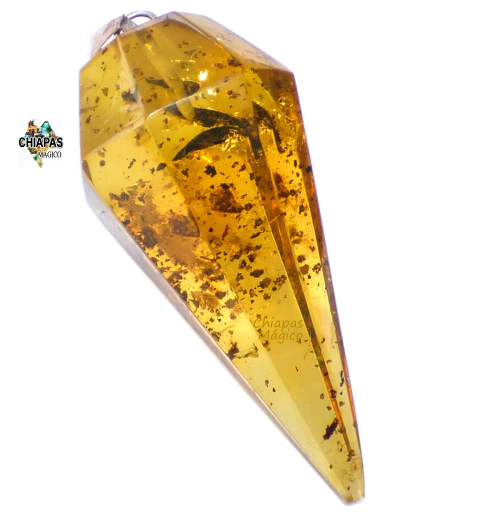 Dije Péndulo de Ámbar & Plata Laminada (Con Hoja Fosilizada)