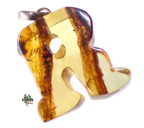 Dije Plata Laminada y Ámbar Letra "R"