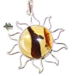 Dije Sol De Ámbar & Plata Laminada (Hoja Fosilizada) - comprar en línea