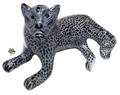 Jaguar De Barro Para Decoración Gris (30 CM)