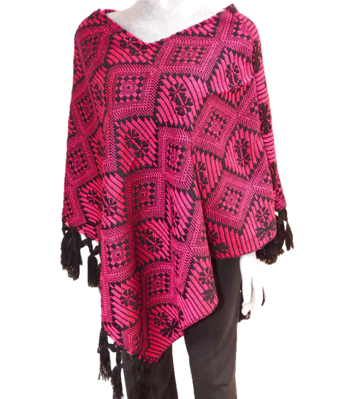 Poncho de Telar de Cintura (Fucsia)