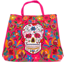 Bolsa Grande Bordada Motivo Dia De Muertos (Cráneos)