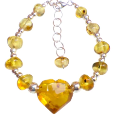 Pulsera Con Corazón Facetado De Ámbar & Plata Ley (IK4) - comprar en línea