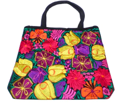Bolsa Grande Negra Bordado Flores (NBV10) - comprar en línea