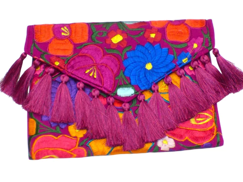 Carterón "Flores" Con Pompones De Seda (Bugambilia) - comprar en línea