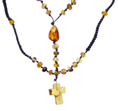 Rosario Con Ámbar Auténtico Tejido Negro #001 - comprar en línea