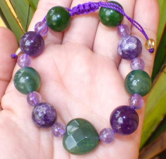Pulsera Con Ámbar, Amatistas & Ágatas Verdes