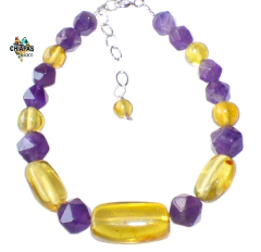 Pulsera con Ámbar Auténtico, Amatistas Faceteadas & Plata Ley