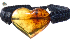 Pulsera Con Corazón De Ámbar & Tejido Ajustable (BLK6)