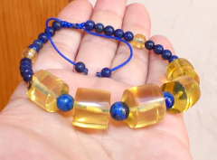 Pulsera con Cilindros de Ámbar Auténtico & Lapislázuli - Chiapas Mágico