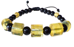 Pulsera con Cilindros de Ámbar Auténtico & Obsidiana - comprar en línea