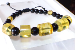 Pulsera con Cilindros de Ámbar Auténtico & Obsidiana - tienda en línea
