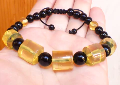 Pulsera con Cilindros de Ámbar Auténtico & Obsidiana - Chiapas Mágico