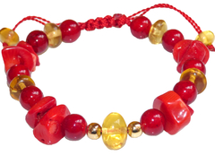 Pulsera Con Donas De Ámbar, Coral Rojo & Chapa De Oro