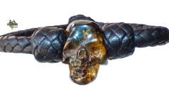Pulsera con Cráneo de Ámbar & Piel de Cabra (M1)