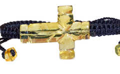 Pulsera Tejida Con Cruz De Ámbar Torneada #002 (Negra)