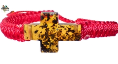 Pulsera Con Cruz De Ámbar & Tejido Ajustable (RD3)