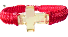 Pulsera con Cruz de Ámbar Auténtico & Tejido Ajustable (Roja)