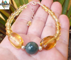 Pulsera con Esferas de Ámbar y Jade de Guatemala - comprar en línea