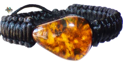 Pulsera con Gota de Ámbar Rústica & Hilo de Seda