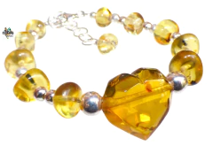 Pulsera Con Corazón Facetado De Ámbar & Plata Ley (IK4)