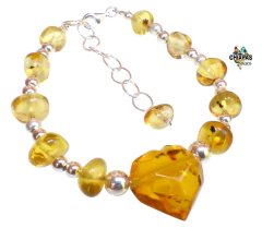 Pulsera Con Corazón Facetado De Ámbar & Plata Ley (IK4) - tienda en línea