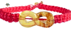 Pulsera Con Infinito de Ámbar & Tejido Ajustable (Roja)