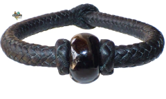 Pulsera Con Jade Negro de Guatemala & Piel de Cabra