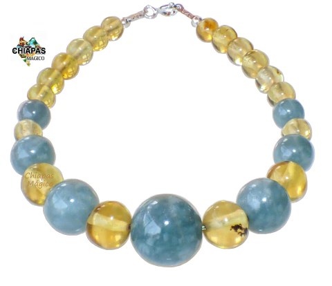 Pulsera con Esferas de Ámbar de Chiapas & Jade de Guatemala