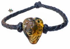 Pulsera con Cabeza De Jaguar De Ámbar & Piel de Cabra (P1)