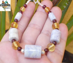 Pulsera con Jade Lila de Guatemala, Ámbar y Granate - comprar en línea