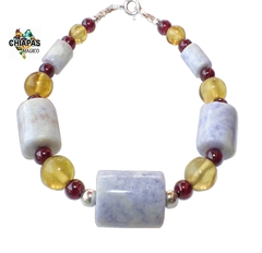 Pulsera con Jade Lila de Guatemala, Ámbar y Granate