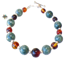 Pulsera con Jade Manzano, Ámbar Rojo & Plata Ley - tienda en línea