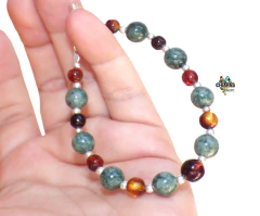 Imagen de Pulsera con Jade Manzano, Ámbar Rojo & Plata Ley