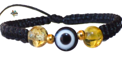 Pulsera Con Ámbar Auténtico & Ojo Turco (Negra)
