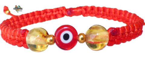 Pulsera Con Ámbar Auténtico & Ojo Turco (Roja)