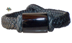 Pulsera Con Placa De Jade Negro De Guatemala & Piel De Cabra