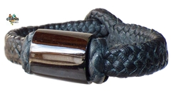 Pulsera Con Placa De Jade Negro De Guatemala & Piel De Cabra - comprar en línea