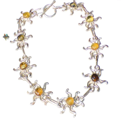 Pulsera Con Soles De Ámbar & Plata Ley (19 CM)