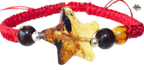 Pulsera Con Estrella De Ambar & Obsidianas