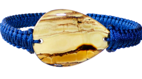 Pulsera Tejida Con Ámbar Auténtico & Hilo De Seda Azul (P1)