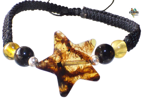 Pulsera Con Estrella De Ambar & Obsidianas