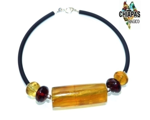 Pulsera Con Tubo De Ámbar & Plata (#3)