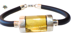 Pulsera Caucho, Plata & Tubo de Ámbar Faceteado - comprar en línea