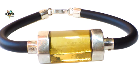 Pulsera Caucho, Plata & Tubo de Ámbar Faceteado - comprar en línea
