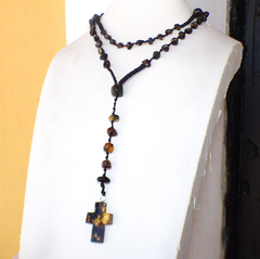 Rosario Con Ámbar Musgoso & Tejido Negro (BLK1) - Chiapas Mágico