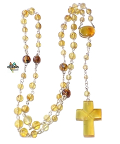Rosario Engarzado Con Ámbar Auténtico & Cruz Grande (WMK5)