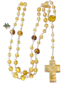 Rosario Engarzado Con Ámbar Auténtico & Cruz Grande (WMK4)